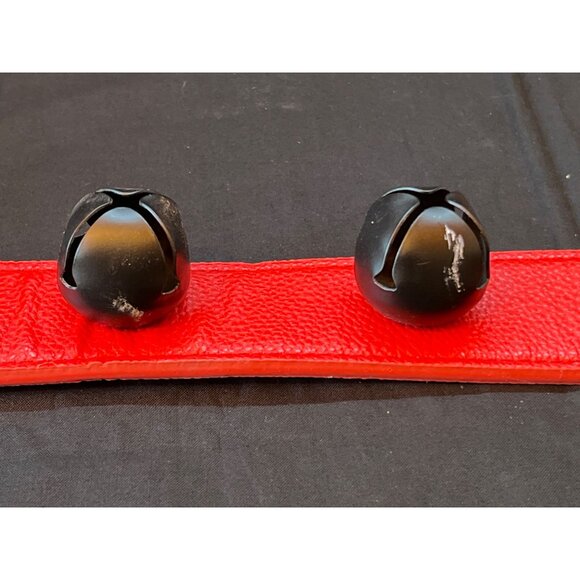 Red Leather Door Hanger With Black Jingle Bells & Holiday Decorations - Picture 4 of 6